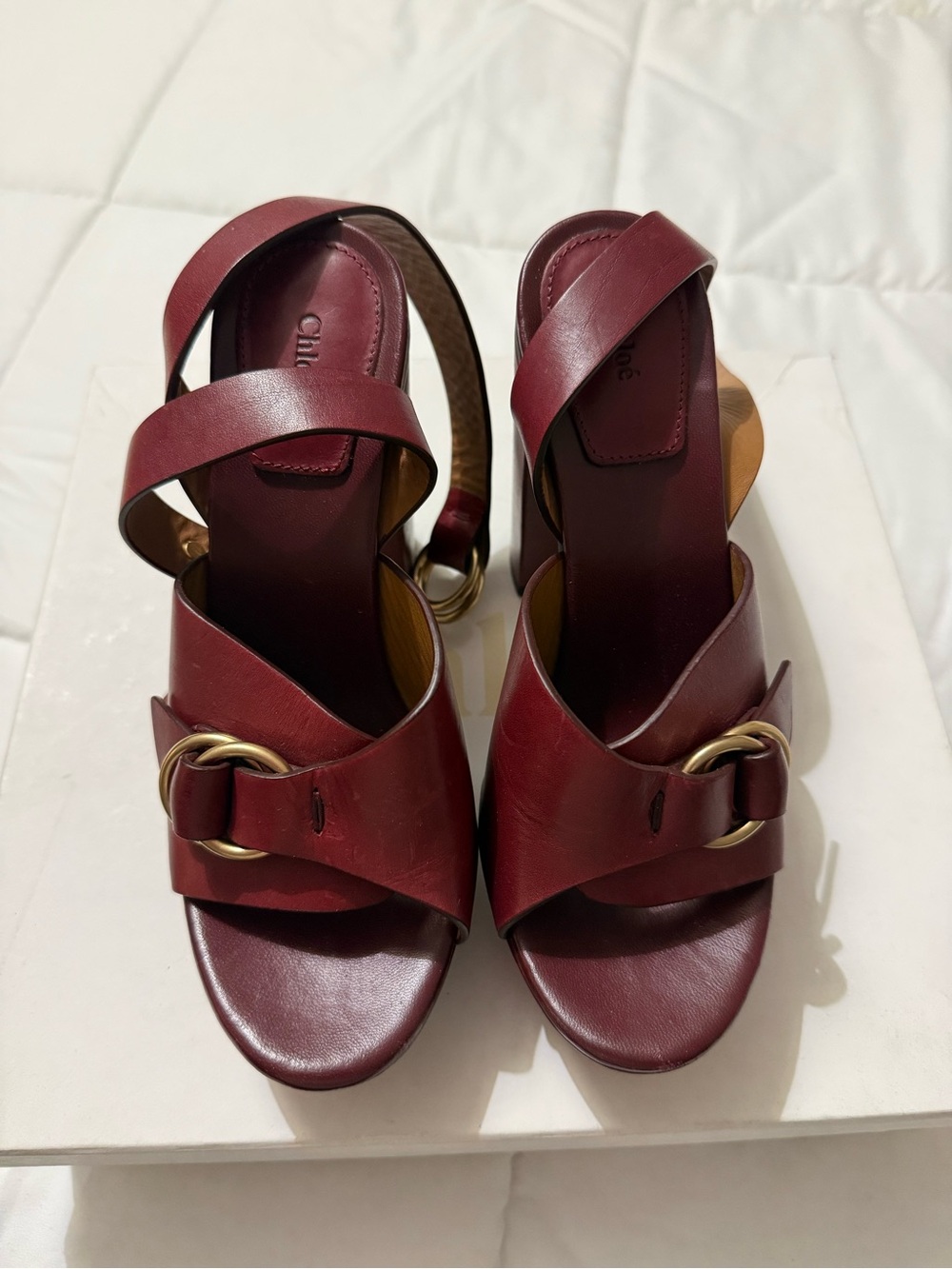 Chloe Kingsley Burgundy Leather Cross-Strap Heels